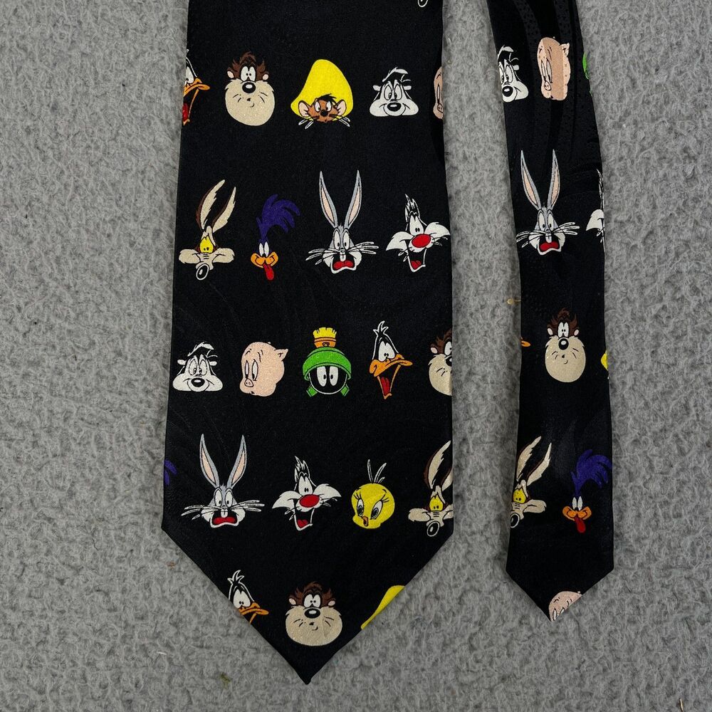 VINTAGE LOONEY TUNES  Necktie Silk Multicolor Cartoon Comic Strip Roadrunner Taz